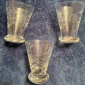 Vintage Leaf and Flower Etched Tumblers (Set of 3)